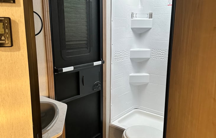 Large bathroom with it’s own outdoor entrance