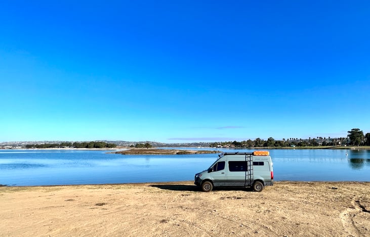 Fiesta Island, a beach in SoCal that you can drive on.