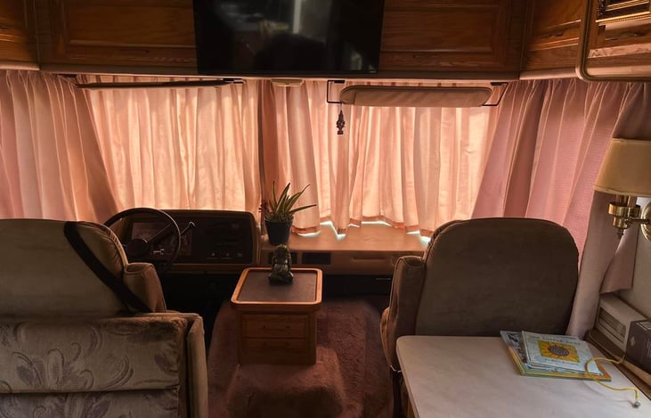 This is the front of our RV with the curtains shut for privacy.
