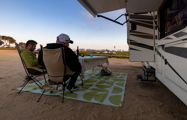 8" foldable camping table, camping chairs, outdoor carpet