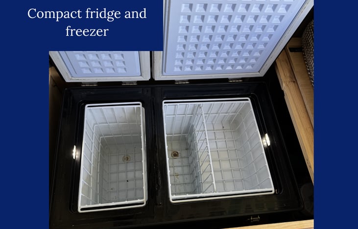 Interior view of the freezer and refrigerator.