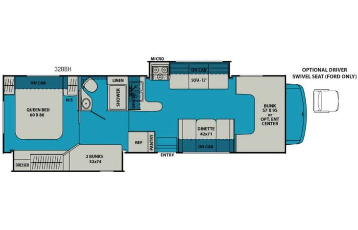 Representative floor plan provided by a trusted RVshare partner.