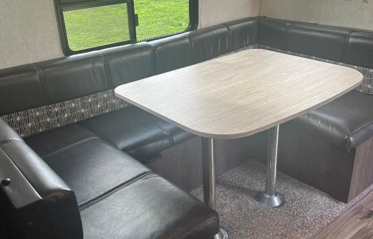 Just like most campers, the table can be turned into a bed