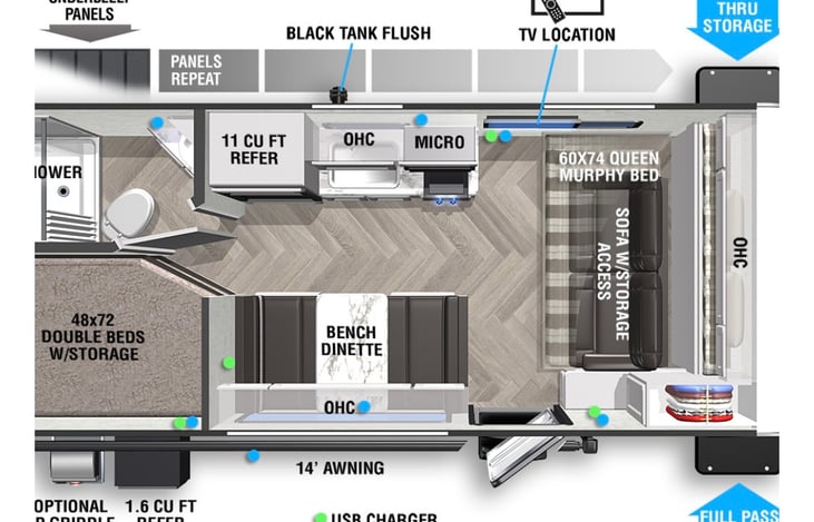 Floor Plan - queen bed PLUS TWO double bunks
