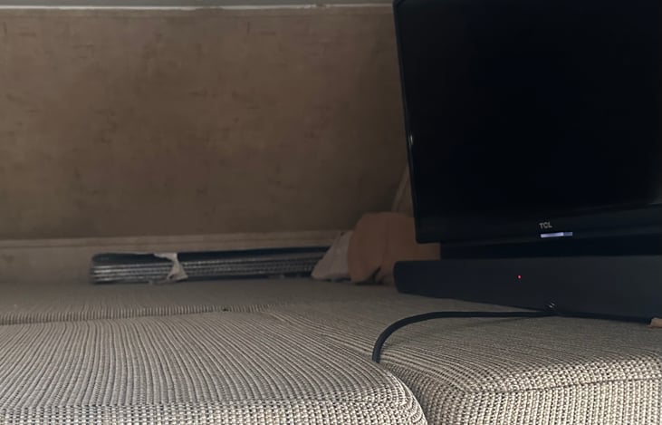 Top bunk tv with sound bar