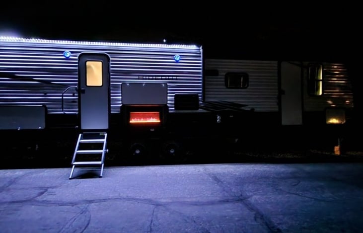 LED lights and fireplace