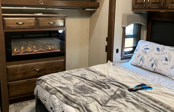 Master bedroom with fireplace.