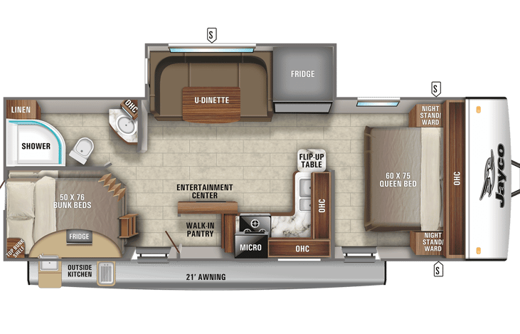 Interior floorplan with slide out open