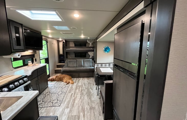 View from the bathroom.  Fridge is pretty large too.