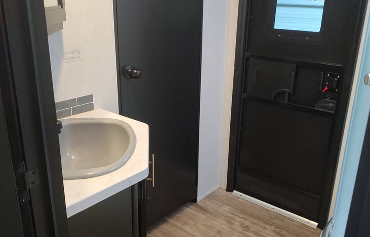 Roomy bathroom with shower