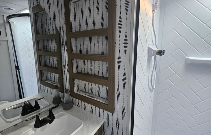 Nice size vanity and shower