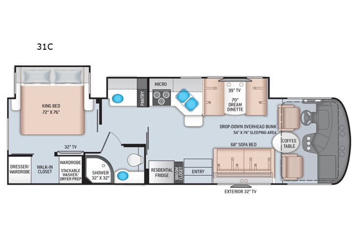 Representative floor plan provided by a trusted RVshare partner.