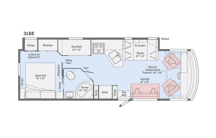 Representative floor plan provided by a trusted RVshare partner.