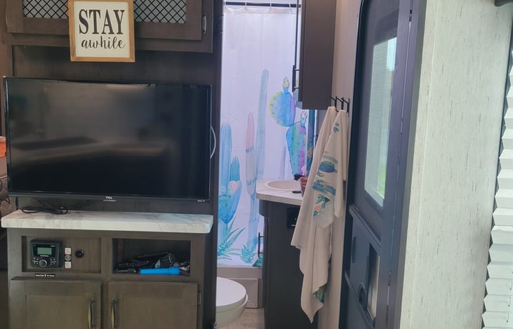 Living room tv and master bath