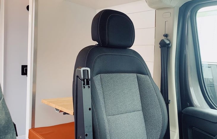 Work area behind the driver's seat.