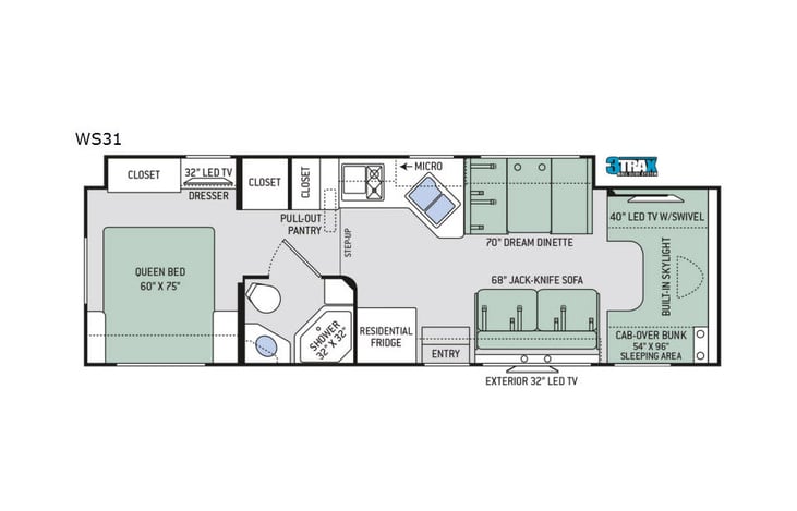 Representative floor plan provided by a trusted RVshare partner.