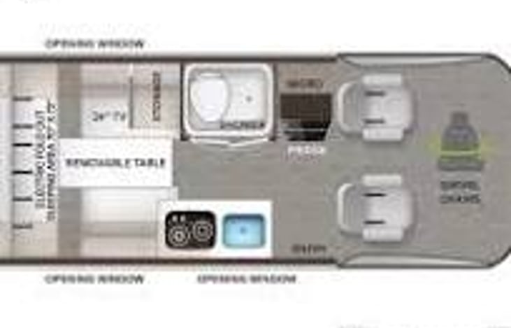 Seats five, but note that I took out the stove and sink for more space.