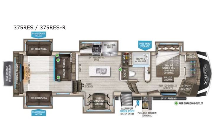 Representative floor plan provided by a trusted RVshare partner.