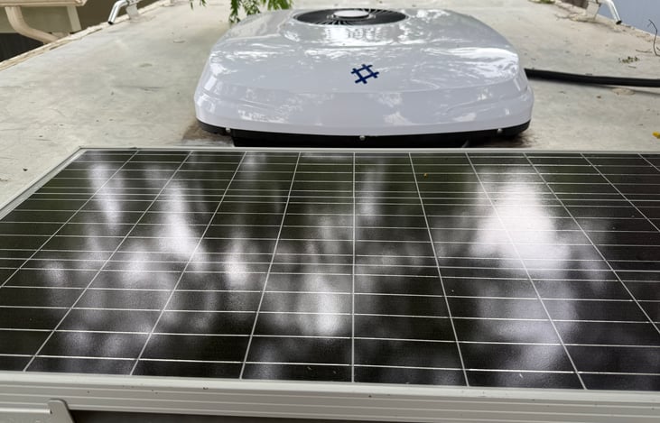 Roof-mounted solar panels charge her on the go and while parked off-grid. There is usually no need for a generator, but one is included for cloudy days if needed!
