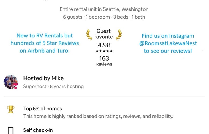 We host on Airbnb and Turo and pride ourselves in excellent customer service. Check us out by finding our Instagram @roomsatlakewanest