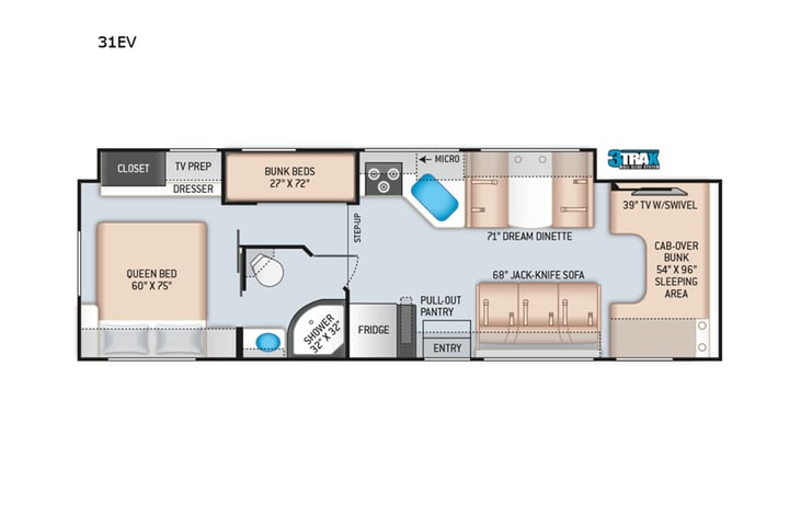 Representative floor plan provided by a trusted RVshare partner.