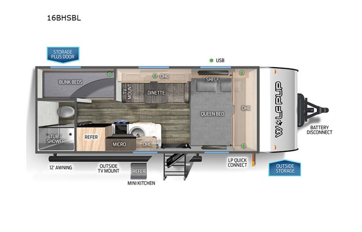 Representative floor plan provided by a trusted RVshare partner.