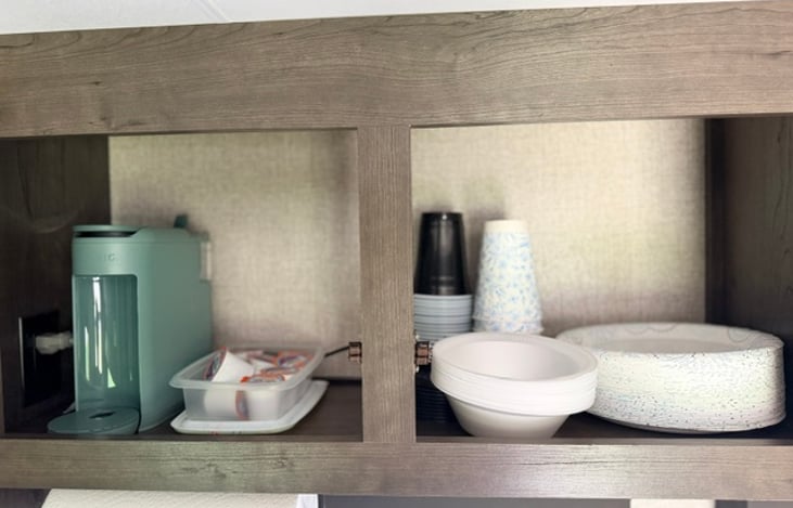 Stocked Paper Plates, Bowls, Cups & Coffee