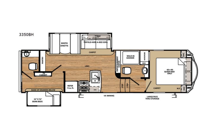 Representative floor plan provided by a trusted RVshare partner.