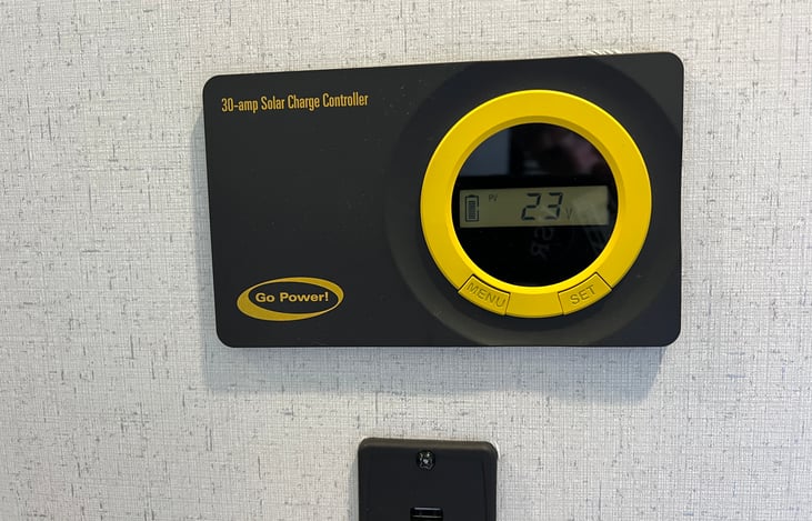 Solar power runs the refrigerator and lights.