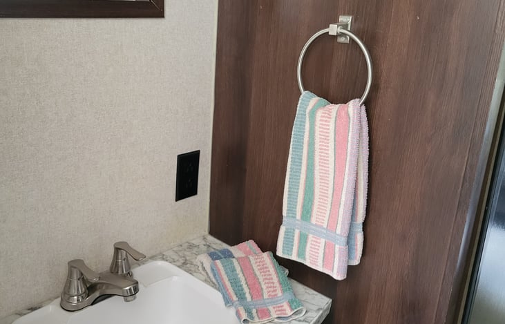 Bathroom vanity and sink area