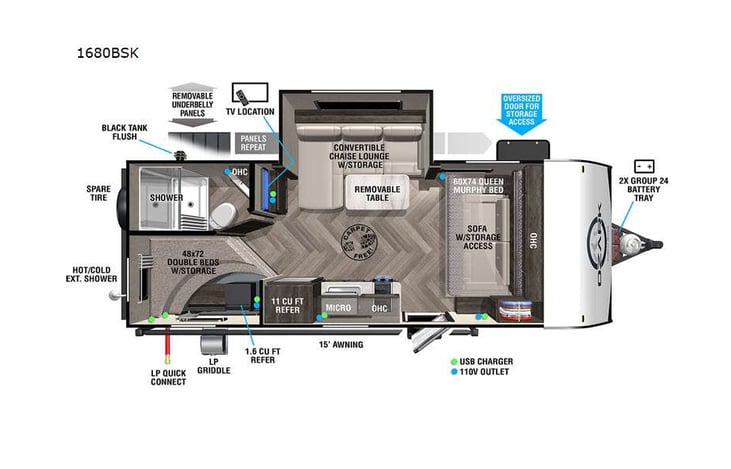 Representative floor plan provided by a trusted RVshare partner.