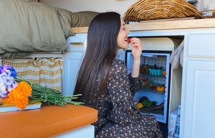 Smeg fridge stocked with fresh farm-sourced Malibu produce