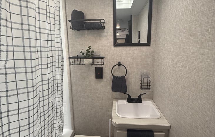 The RV comes with features that improve its functionality for your personal items.