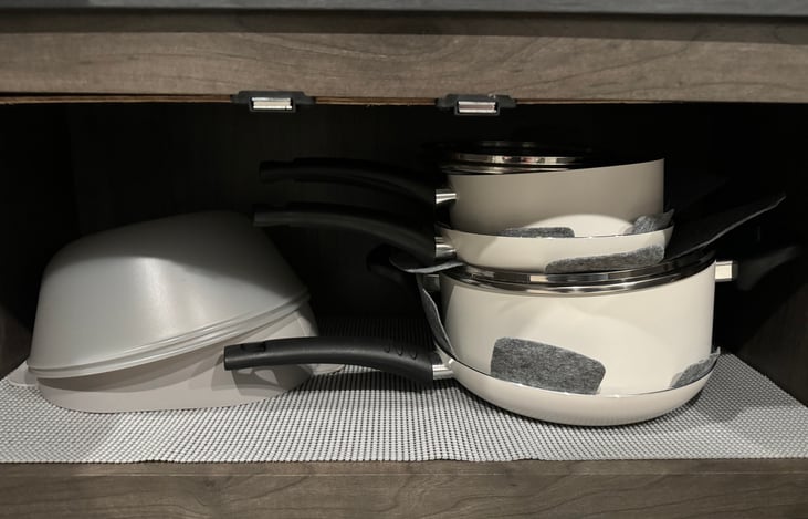 Pots, pans, and serving bowls.