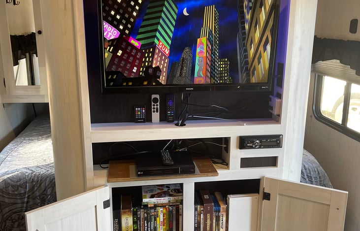 Lots of ways to stay entertained on rainy days - tech and non-tech! We have DVD's, Board Games, Cards, and more!