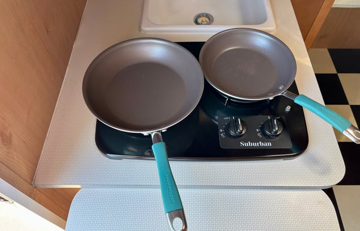cooking skillets and pots provided, and all utensils for indoor use , grill utensils provided also