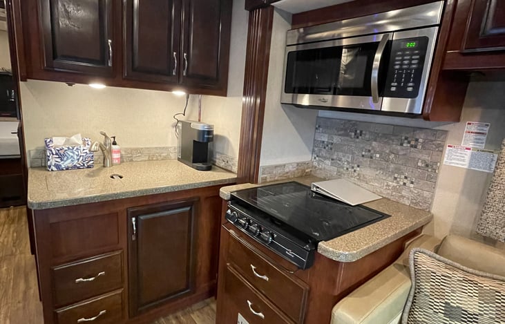 Keurig machine, microwave and stove top