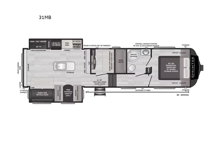 Representative floor plan provided by a trusted RVshare partner.