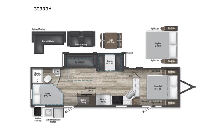 Representative floor plan provided by a trusted RVshare partner.