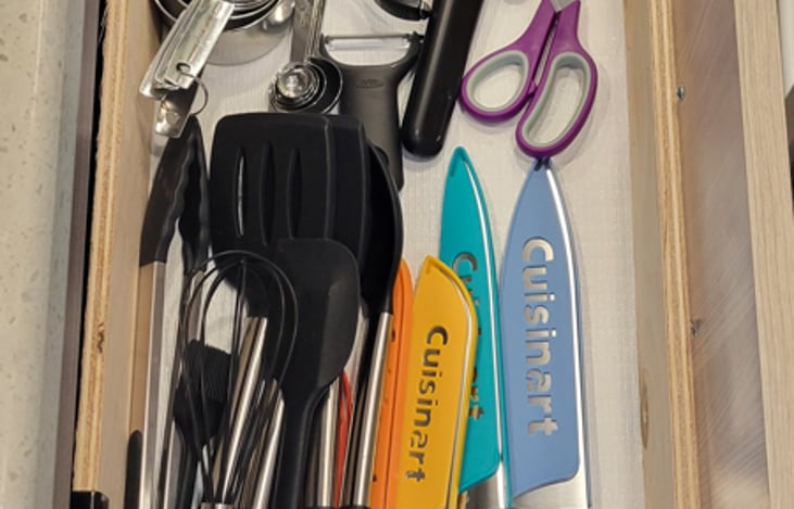 Drawer of kitchen utensils
