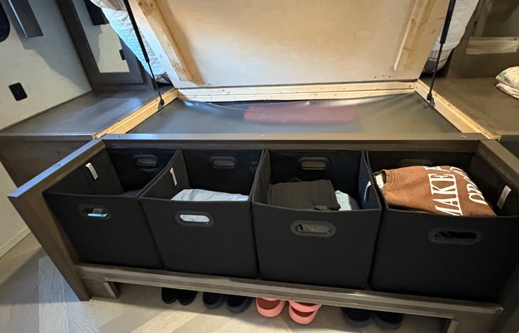 Added net under master bed so NO insects can get in thru underneath storage cabin.