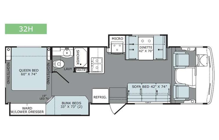 Representative floor plan provided by a trusted RVshare partner.