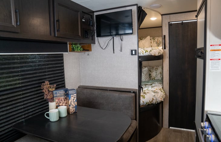 Dinette converts to a twin sized bed for additional sleeping.