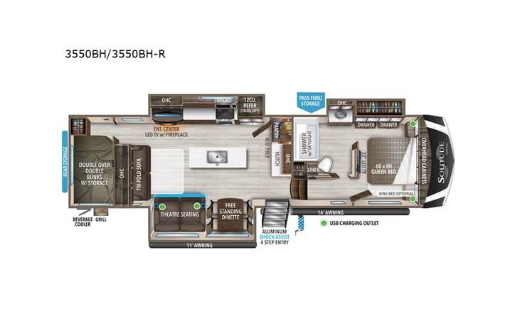 Representative floor plan provided by a trusted RVshare partner.