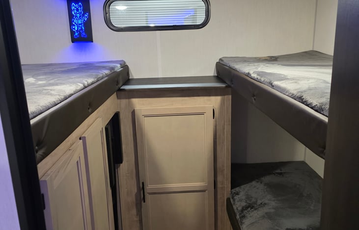 Private bunk room with lots and lots of storage