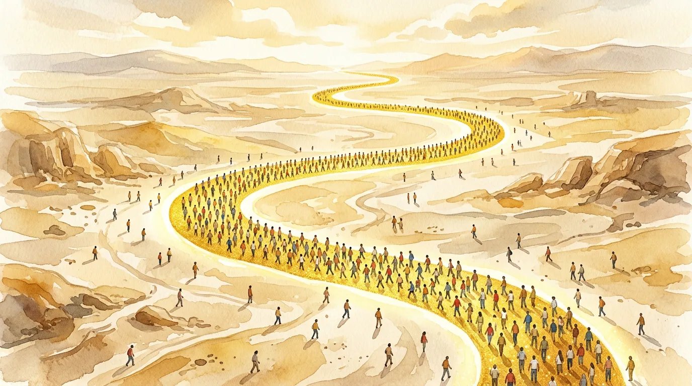 Menschen auf einem goldenen Pfad