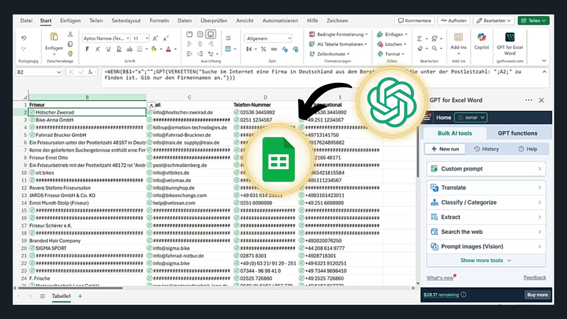 AI Spreadsheet Magic Google for Sheets & Docs und Excel