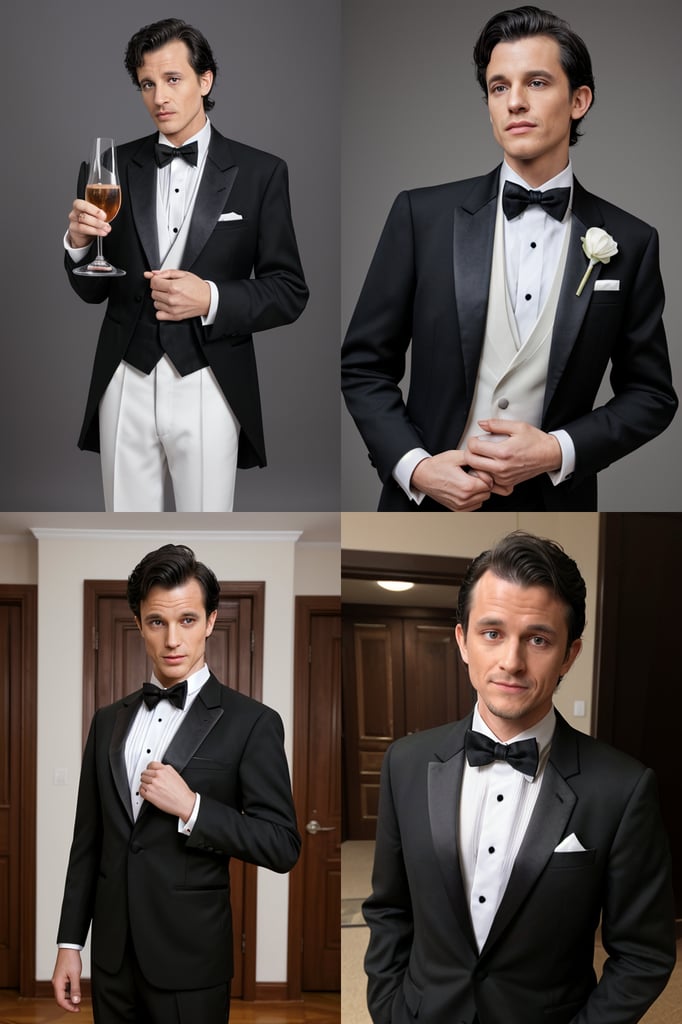 Grid of four men in tuxs