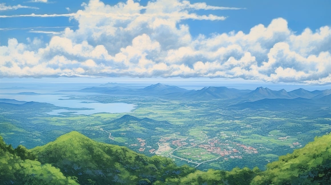 Summer Vista: Hand-Drawn Japanese Landscape