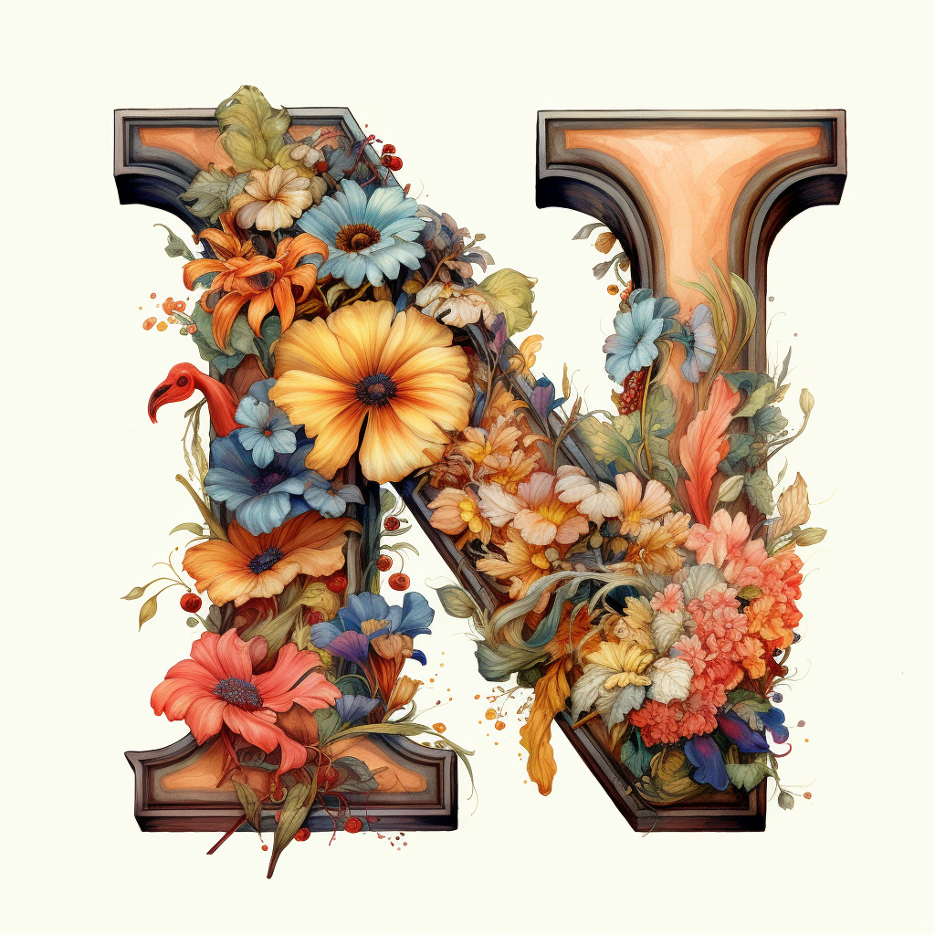 Artful Floral Typography of Capital Letter 'N'